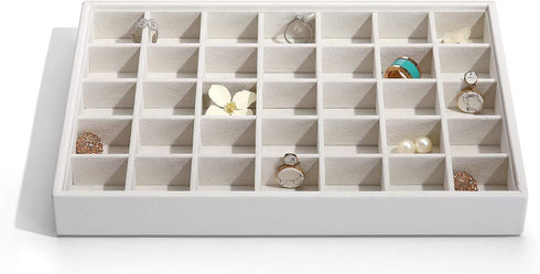 Vlando Jewelry Tray - Faux Leather Multi-Purpose Desktop Drawer Chest Jewelry Accessories Earring Necklace Bracelet Rings Display Storage and Organizer, 35 Grid, White
