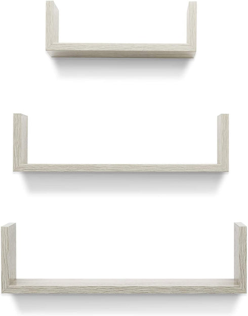 Americanflat Driftwood Floating Shelves Set of 3 - U Shaped Composite Wood Wall Mounted Display Ledges for Bedroom, Living Room, Bathroom, Kitchen, and Office