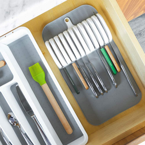 madesmart Large In-Drawer Knife Mat - White | CLASSIC COLLECTION | Holds up to 11 Knives | Safe | Open Design to fit Any Size Knife | Soft-grip Slots and Non-slip Mat | BPA Free