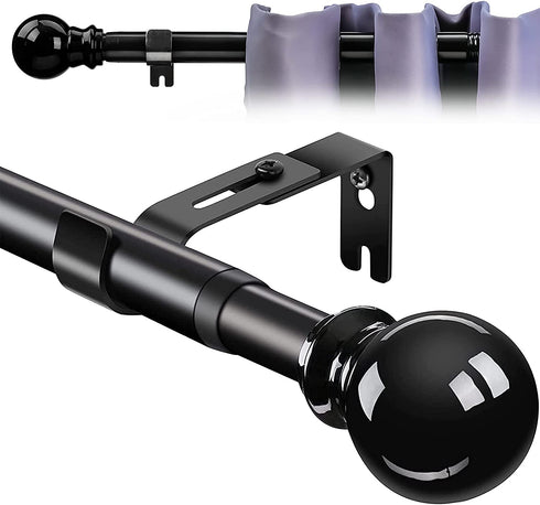Curtain Rod,1 Inch Adjustable Black Curtain Rods for Windows 34" to 68",Stainless Steel Single Curtain Rod Set with Brackets for Bedroom Kitchen Window ?Black?