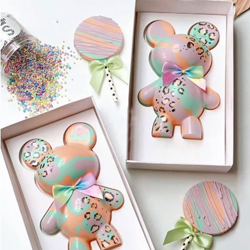 Bear Chocolate Silicone Molds, Large (7.6 inch X 5.1 inch) 3D Breakable Tedddy Bear Chocolate Mold with 2 Hammer, Bear Candy Molds for Mousse Cake, Gummy Bear Dessert Baking Jello Birthday Christmas
