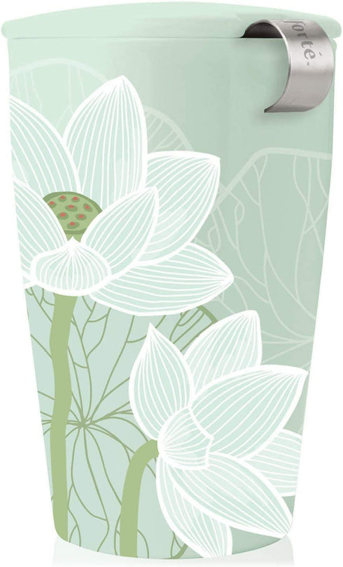 Tea Forte Kati Cup Lotus, Ceramic Tea Infuser Cup with Infuser Basket and Lid for Steeping Loose Leaf Tea