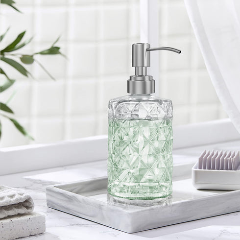 Soap Dispenser, Elegant Diamond Design 12 OZ Glass Soap Dispenser with Stainless Steel Pump, Dish Soap Dispenser, Kitchen Soap Dispenser, Bathroom Soap Dispenser, Dispenser for Hand Soap, Soap, Lotion
