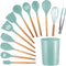 Crosea 12Pcs Silicone Cooking Kitchen Utensils Set with Holder,Wooden Handles Cooking Tool,BPA Free,Non Toxic Turner Tongs Spatula Spoon Kitchen Gadgets Set for Nonstick Cookware (Green)