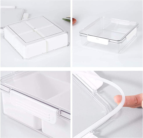MineSign Snack Container Divided Veggie Serving Tray with Lid Salad Keeper with 4 Removable Boxes Stackable Refrigerator Organizer Bins Food Storage Organizer Produce Saver for Meal Prep