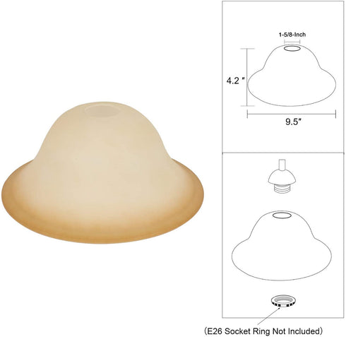 Giluta Floor Lamp Glass Shade Replacement Globe -Fitting Opening 1.625" Elegant Style Small Light Fixture Shade, Height: 4.2 inch, Width: 9.5 inch. Lipless