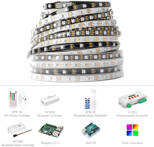 BTF-LIGHTING WS2812B RGB 5050SMD Individual Addressable 3.3FT 100(2x50)Pixels/m Flexible Black PCB Full Color LED Pixel Strip Dream Color IP30 Non-Waterproof for Bedroom,DIY Project Only DC5V