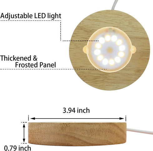 Mintso Wood LED Dimming Display Base for Glass Crystal,4 Inch White/Warm Lighted