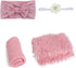 4 Pcs Newborn Photography Props Outfits- Baby Long Ripple Wrap and Toddler Swaddle Blankets Photography Mat with Cute Headbands for Infant Boys Girls(0-12 Months) (Pink)