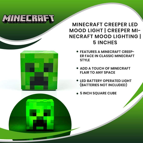Minecraft Creeper LED Mood Light | Minecraft Creeper Lamp Mood Lighting Battery Powered | Collectible Minecraft Mood Lamp | Green Mood Light LED Minecraft Creeper | 5 Inches Tall