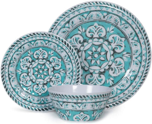 Melamine Dinnerware Set - 12pcs Dinnerware Dishes Set for Everyday Use, Dishwasher safe, Service for 4, Green