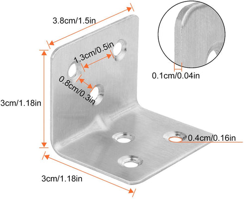 64 PCS Stainless Steel Corner Brace, 38MM X 30MM X 30MM Heavy Duty Right Angle Bracket for Wood, Metal Joint Bracket Shelf Support L Shape Bracket for Shelves, Furniture, Cabinet