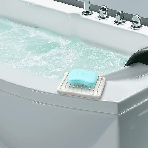 Slideep Ceramic Soap Dish Holder, Stainless Steel Soap Bar Holder for Bathroom and Shower, Double Layer Draining Soap Box