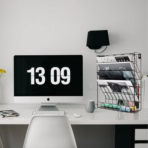 EASEPRES Hanging File Holder Organizer Metal Wall Mount Document Letter Tray Magazine Rack, 6 Tier, Black