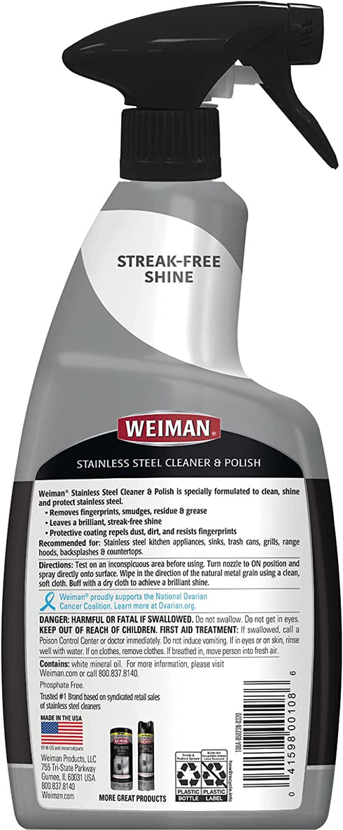 Weiman Stainless Steel Cleaner and Polish - (2 Pack) - Protects Appliances from Fingerprints and Leaves a Streak-Free Shine for Refrigerator Dishwasher Oven Grill etc