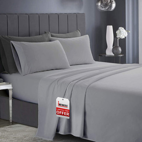 Infinitee Xclusives 1800 TC Series King Sheet Set - 4 Piece Bed Sheets - Soft Brushed Microfiber Fabric - 16 Inches Deep Pockets Sheets Wrinkle Free & Fade Resistant (Grey, King)