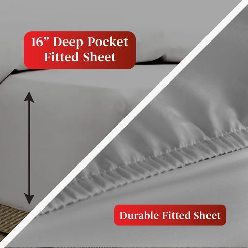 Infinitee Xclusives 1800 TC Series King Sheet Set - 4 Piece Bed Sheets - Soft Brushed Microfiber Fabric - 16 Inches Deep Pockets Sheets Wrinkle Free & Fade Resistant (Grey, King)