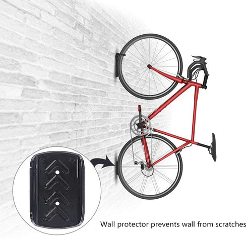 Dirza Bike Wall Mount Rack with Tire Tray - Vertical Bike Storage Rack for Indoor,Garage,Shed - Easy to install - Great for Hanging Road ,Mountain or Hybrid Bikes - Screws Included - 2 Pack