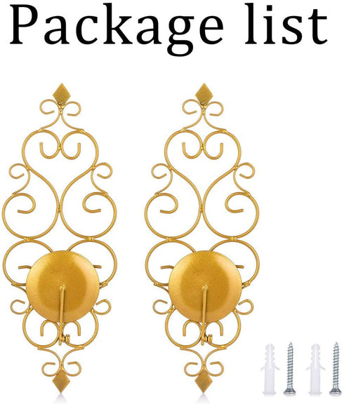 Sziqiqi Iron Wall Candle Sconce Holder Set of 2 Hanging Wall Mounted Pillar Candle Sconces Holder, Wall Sconces Decor for Bedroom Dining Room, Gold