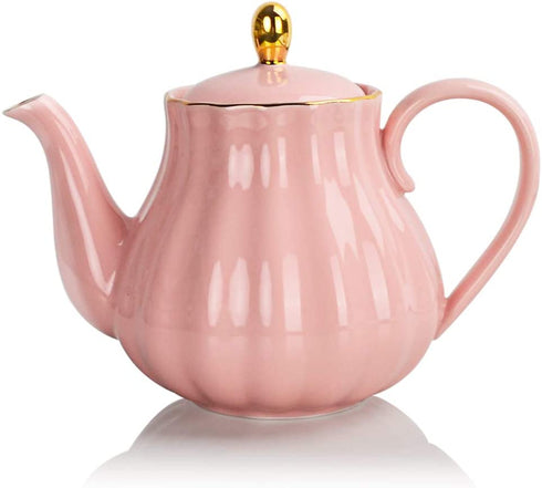SWEEJAR Royal Teapot, Ceramic Tea Pot with Removable Stainless Steel Infuser, Blooming & Loose Leaf Teapot - 28 Ounce (Pink)