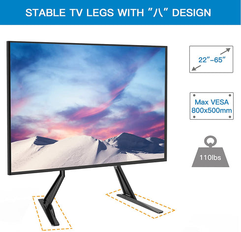 PERLESMITH Universal Table Top TV Stand for 22 - 65 Inch Flat Screen, LCD TVs Premium Height Adjustable Leg Stand Holds up to 110lbs, VESA up to 800x500mm
