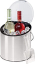 Oggi Stainless Steel Ice and Wine Bucket with Flip Top Lid and Ice Scoop, Holds 2 Bottles