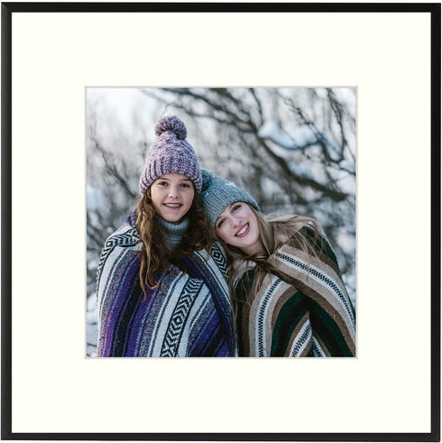 AUEAR, 12x12 Aluminum Wall Mounting Photo Frame with Ivory Mat for 8x8 Pictures Includes Sawtooth Hangers, Spring Clips Real Glass (Black)