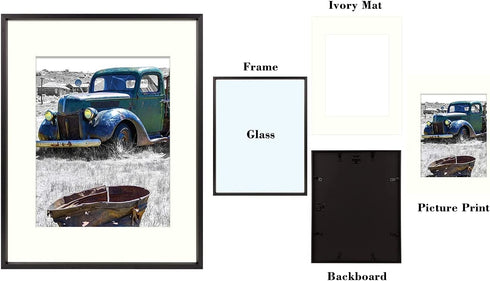 Golden State Art, 11x14 Black Picture Frame Displays Photo 8x10 with Ivory Mat or 11x14 Without Mat for Wall Mounting Aluminum Frames with Real Glass (Pack of 1)