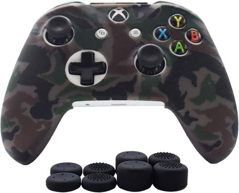 Hikfly Silicone Gel Controller Cover Skin Protector Kits for Xbox One/Xbox One S/Xbox One X Controller Video Games(1 x Controller Camouflage cover with 8 x Thumb Grip Caps)(Grey)