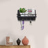 Key Holder and Mail Shelf Wall Mounted, Decorative Wall Mail Organizer with Shelf, Wood Hanging Mail Sorter Shelf with 5 Key Hooks, 100% Pine Wood Letter, Bill and Newspaper Storage Shelf (Black)