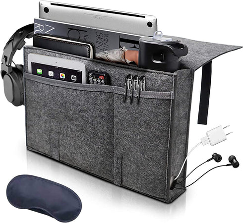 W Design Bedside Caddy, Bed Caddy for College Dorm Room, Bedside Organizer with 2 Heavy Duty Straps Fits Bunk Bed, Bedframe, Sofa, Bedside Pocket for Hospital Bed, Easy DIY Installation.