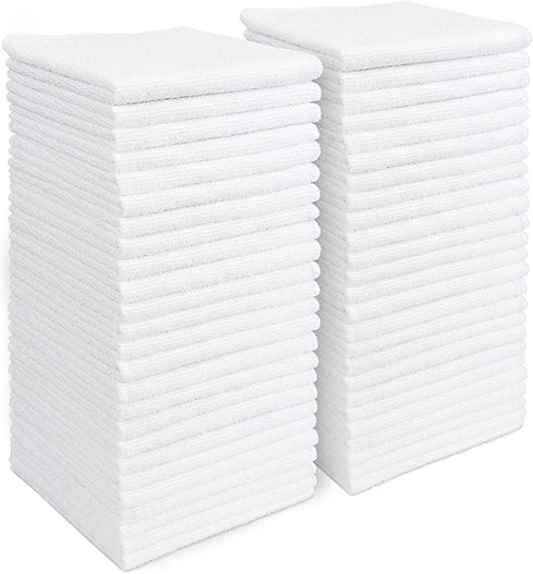 AIDEA Microfiber Cleaning Cloths White-50PK, Strong Water Absorption, Lint-Free, Scratch-Free, Streak-Free, Dish Towels White (11.5in.x 11.5in.)