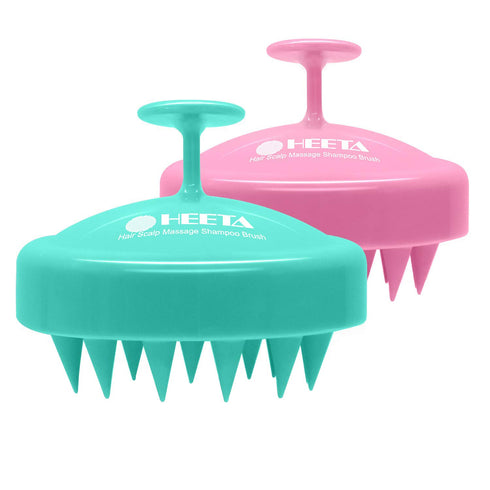 Heeta Hair Scalp Massager Shampoo Brush, with Soft Silicone, Wet and Dry Hair Detangler (2 Pack, Green & Rose Pink)