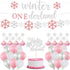 Winter Onederland Birthday Decorations, Girls Birthday Party Decoration, Banner, Cake Toppers, Pink Silver Snowflake Balloons Garland for Winter Wonderland Shower Winter First Birthday Party Supplies