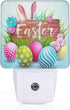 Happy Easter Plug in LED Night Light Automatic Dusk to Dawn Sensor Wall Decorative for Bright Bathroom Bedroom Kids Room Hallway