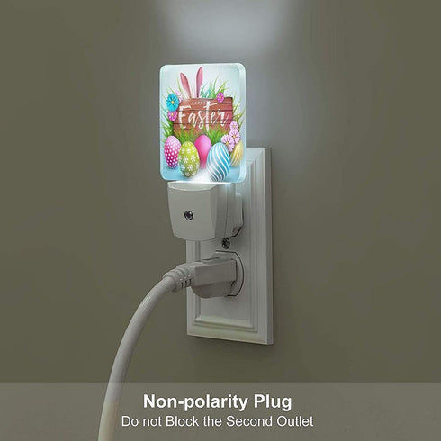 Happy Easter Plug in LED Night Light Automatic Dusk to Dawn Sensor Wall Decorative for Bright Bathroom Bedroom Kids Room Hallway