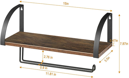 Paper Towel Holder with Shelf Storage, Wall Mount 2-in-1 Kitchen Paper Roll Towel Holder Rustic Farmhouse Under Cabinet Spice Rack for Kitchen Pantry Bathroom Organizer Storage