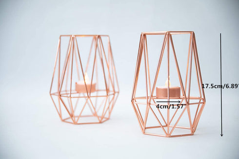 Lanlong 2-Piece Metal Geometric Candlesticks, Tealight Candle Holders, Home Decor Candleholders, Geometry Candleholder Centerpieces, Table Centerpiece Candlesticks (Rose Gold L)