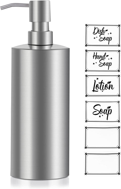 Large Hand Soap Dispenser 20oz Refillable Brushed Stainless Steel Dish Soap Dispenser for Kitchen Bathroom Countertop (20oz/600ml)