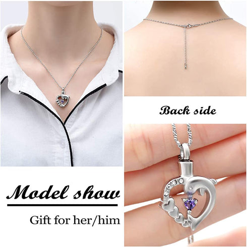 Yinplsmemory Dolphin Heart Cremation Urn Necklace for Ashes for Women Memorial Keepsake Pendant Necklace