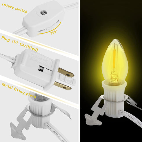 Accessory Cord with Clear Light Bulb, 6 Feet White Cord with On/Off Switch LED Replacement, Good for Valentine's Day Village House Outdoor Craft Holiday Decoration (5 Pieces)