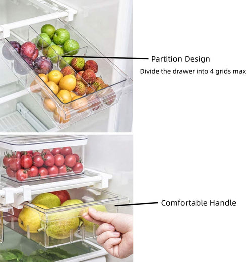 YekouMax Fridge Drawer Organizer, Refrigerator Organizer Bins, Pull Out with Handle, Fridge Shelf Holder Storage Box, Clear Container for Food,Drinks,Fit for Fridge Shelf Under 0.6" (1 Pack Medium)
