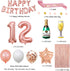 Fancypartyshop 12nd Birthday Decorations - Rose Gold Happy Birthday Banner and Sash with Number 12 Balloons Latex Confetti balloons Ideal for Girl and Women 12 Years Old Birthday Rose Gold