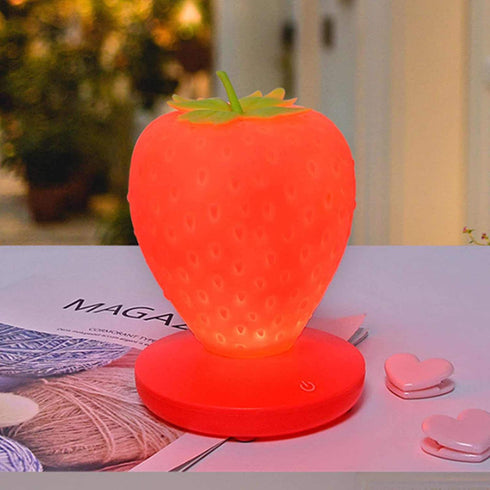 Colorsa Children's Night Light, Cute Silicone Strawberry Lamp Children's Bedside Color Changing Lamp, USB Rechargeable, 3 Modes Touch Switch Gift for Birthday, Christmas (Red)