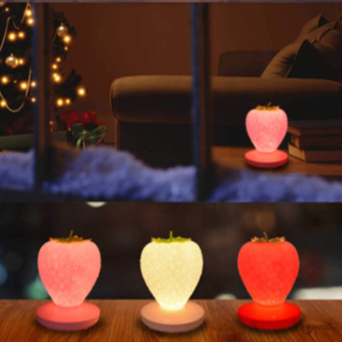 Colorsa Children's Night Light, Cute Silicone Strawberry Lamp Children's Bedside Color Changing Lamp, USB Rechargeable, 3 Modes Touch Switch Gift for Birthday, Christmas (Red)