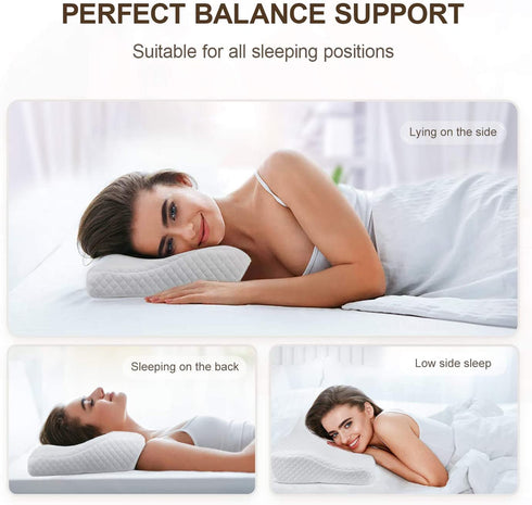 Ximoon Contour Memory Foam Pillow, Cervical Pillows for Sleeping, Orthopedic Pillow for Neck Pain Relief Odorless Ergonomic Bed Pillow for Side, Back and Stomach Sleeper with Washable Pillowcase