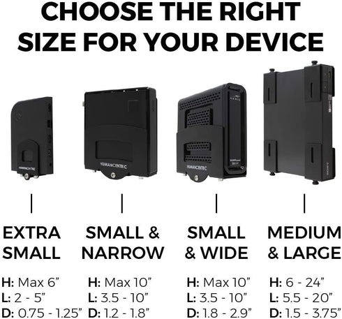 HumanCentric Cable Box Mount and Modem Mount | Adjustable Wall Mount for Small and Wide Devices Like Cable Boxes, Modems, DVD Players, Streaming Media Devices | Patented