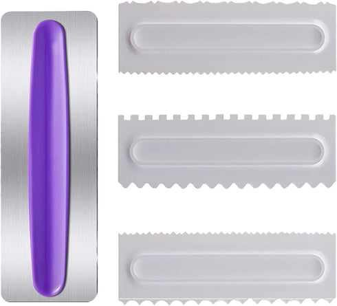 WENMING Cake Scraper Smoother Cake Decorating Comb Set Stainless Steel Cake Icing Smoother Plastic Sawtooth Cake Scraper DIY Decorating Mousse Butter Cream Cake Edge Kitchen Baking Tools(4 Pack)