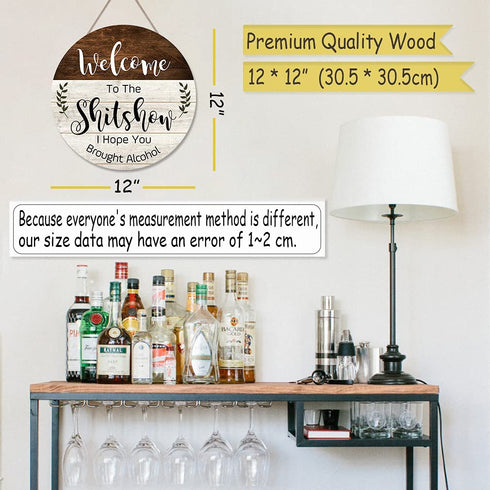 CHDITB Welcome to the Shitshow Wood Door Sign, Alcohol Shitshow Rustic Wall Door Hanging Sign(12x12), Funny Welcome Wall Hanging Sign Plaque for Front Door Entryway Porch Bar Pub Farewell Party