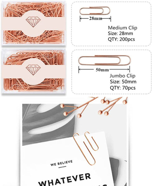 70pcs 50mm Rose Rose Gold Paper Clips in Square Acrylic Paper Clip Holder for Office Supplies Desk Organizer (50mm / 2")